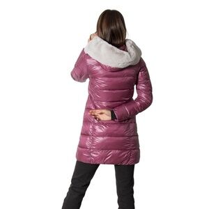 Women's Purple Puffer Coat with Faux Fur Hood